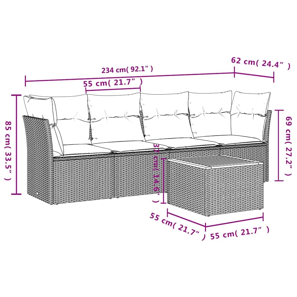 vidaXL Heim & Garten 5-TLG Garten-Sofagarnitur Schwarz Creme