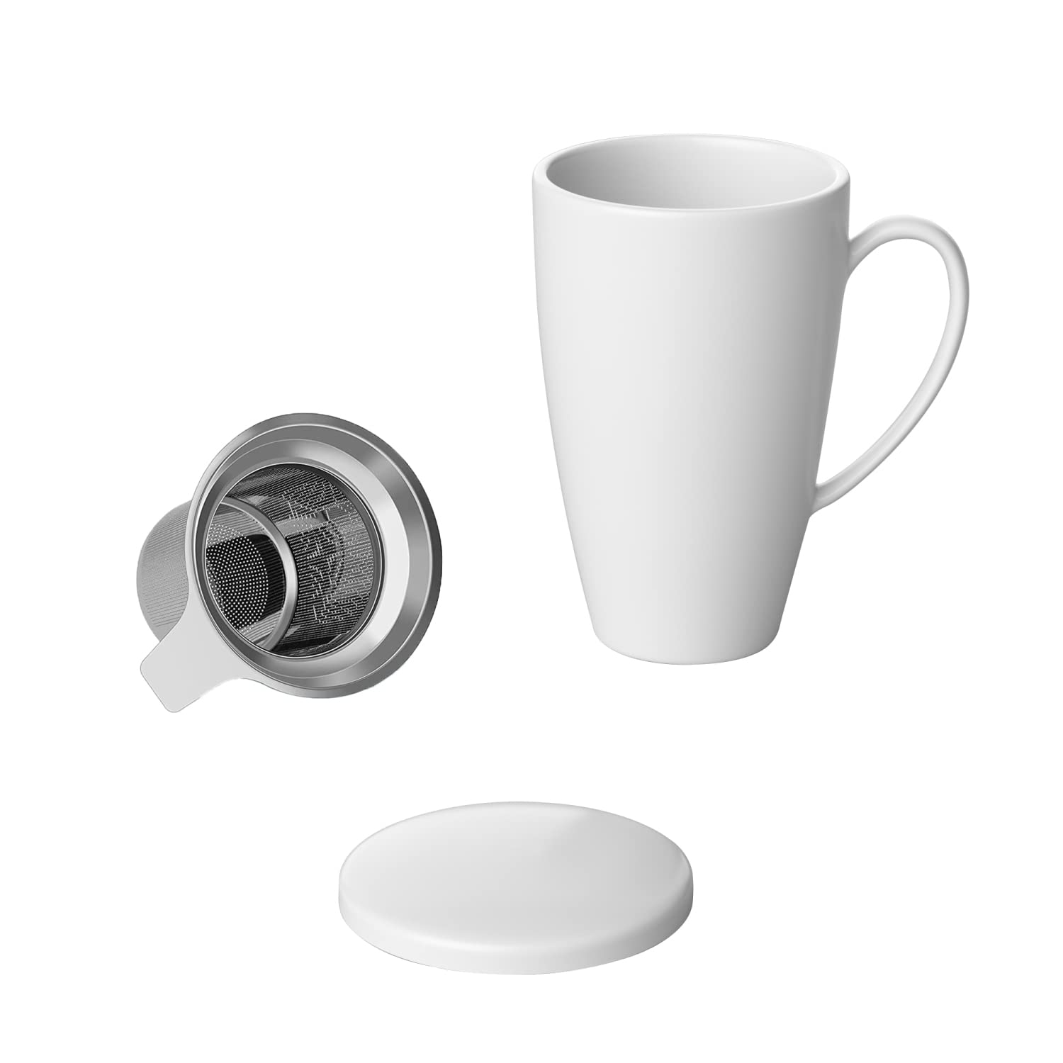 Intirilife Porzellan Teetasse Kaffeetasse schwarz 350 ml mit Sieb