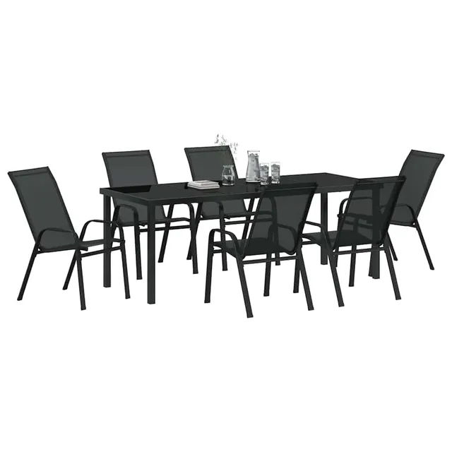 vidaXL Heim & Garten Garten Essgruppe 7-tlg Schwarz Stahl