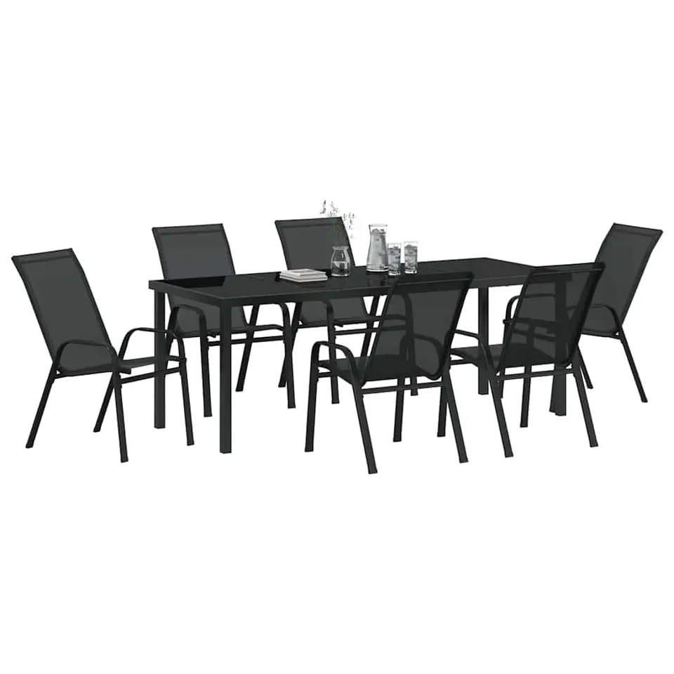 vidaXL Heim & Garten Garten Essgruppe 7-tlg Schwarz Stahl