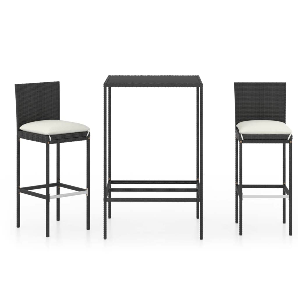 vidaXL Heim & Garten Gartenbar-Set 3-tlg schwarz mit Kissen