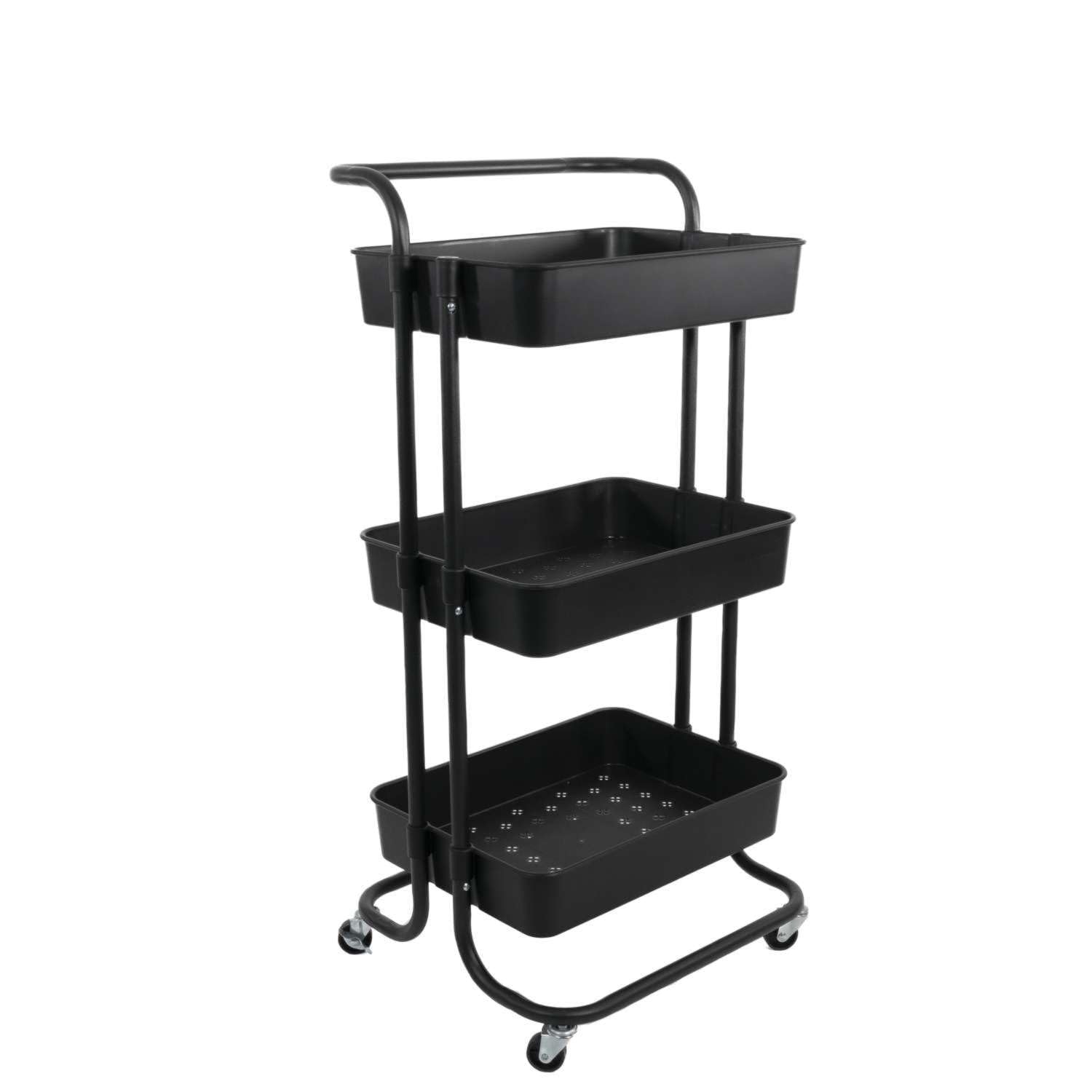 Intirilife Rollwagen 3 Ebenen Schwarz Servierwagen 42x37cm
