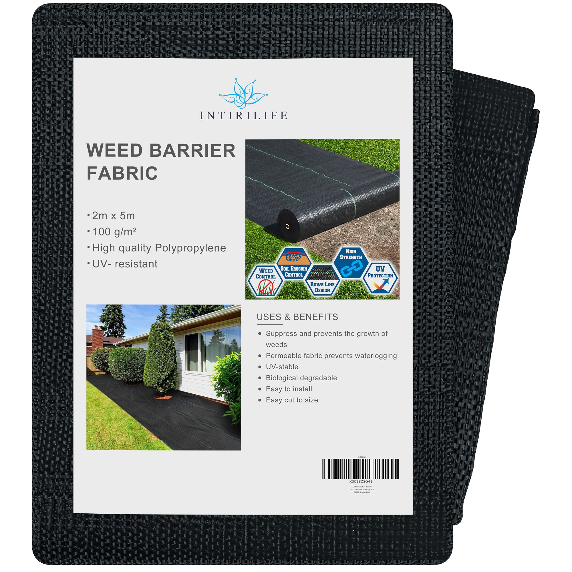 Intirilife Anti-Unkrautmatte 2x5 m Gewebe 100 g/m²