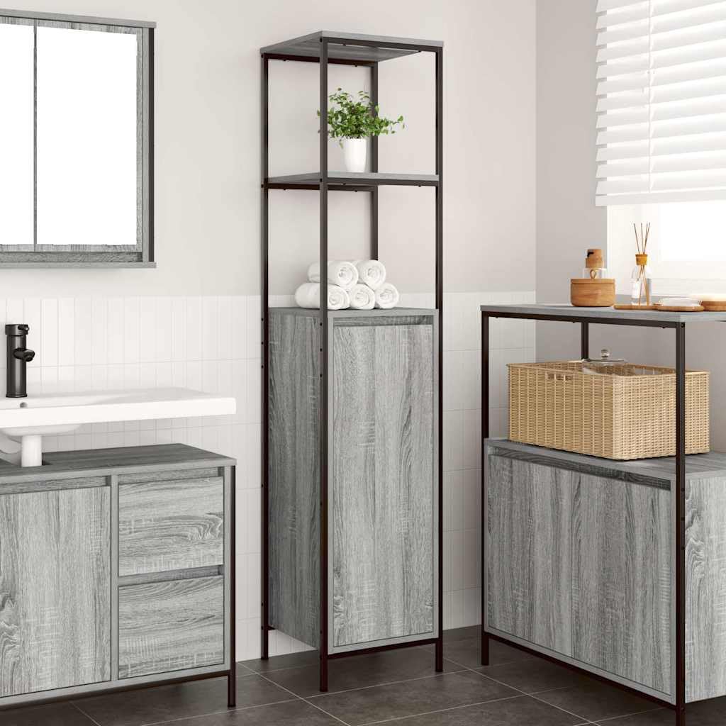 vidaXL Badschrank Grau Sonoma 36x35x165 Hochschrank mit Regalen
