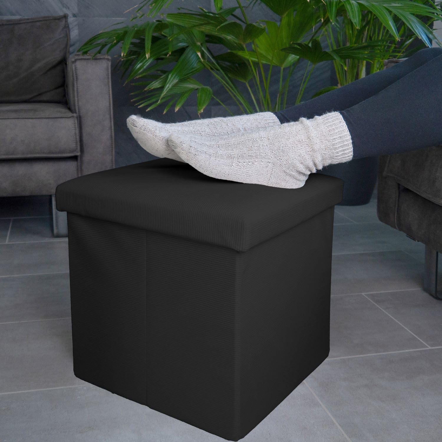 Intirilife Sitzhocker Sitzwürfel 38x38x38 Schwarz Cord Stauraum
