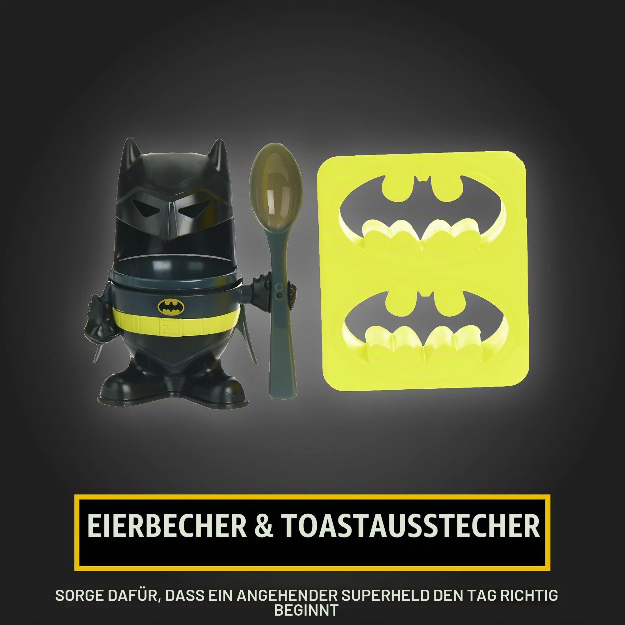 Paladone Homeware Batman Frühstücksset Eierbecher Löffel Toast 3-tlg
