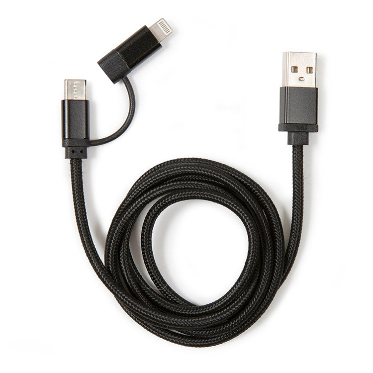 Kikkerland 2-in-1 Ladekabel Schwarz geflochten USB-C Lightning