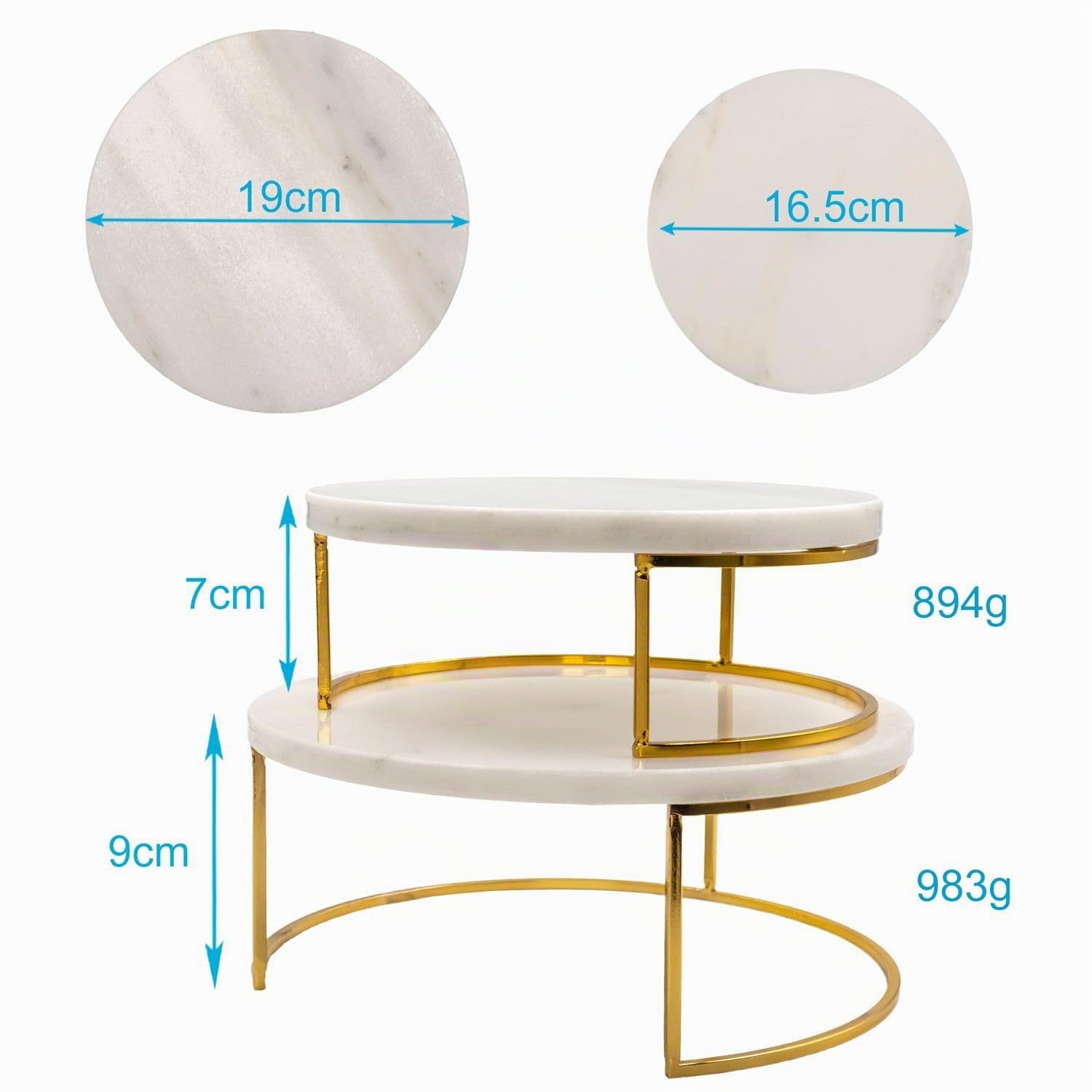 Intirilife Tortenständer Kuchenplatte 2er Gold Marmor Etagere