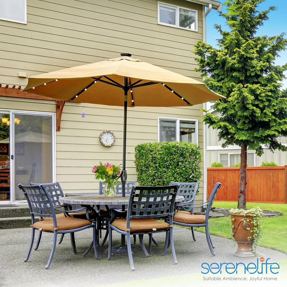 Serenelife 10Ft Sonnenschirm mit 24 LED UV-Schutz