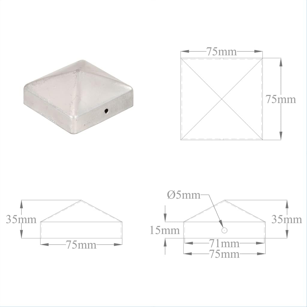 vidaXL Pfostenkappe Pyramide 71x71mm Metall 6 Stück
