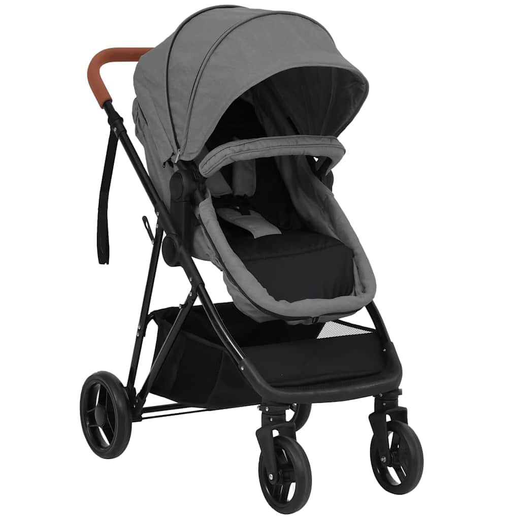 vidaXL Baby 2-in-1 Kinderwagen Buggy Hellgrau Schwarz Stahl