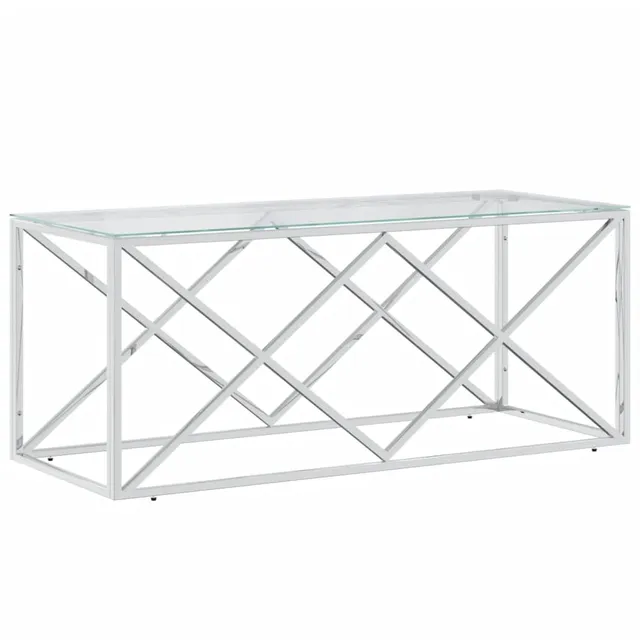 vidaXL Möbel Couchtisch 110x45x45 Edelstahl Glas Silber
