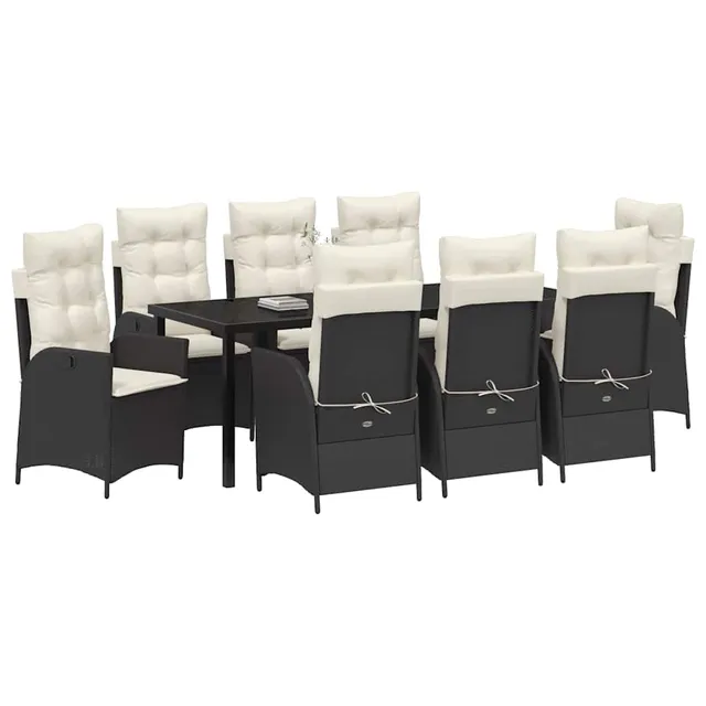vidaXL Garten Essgruppe Schwarz 9-tlg Poly-Rattan