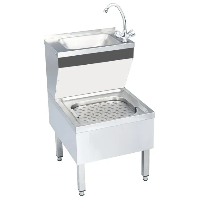 vidaXL Handwaschbecken Edelstahl freistehend 2 Becken Hahn