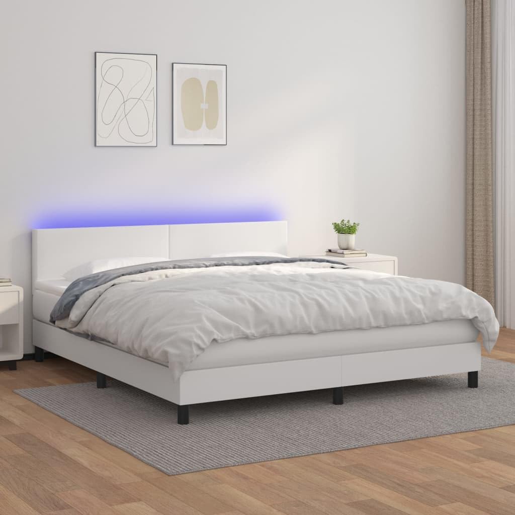 vidaXL Boxspringbett Weiß 160x200 cm Kunstleder mit Matratze LED