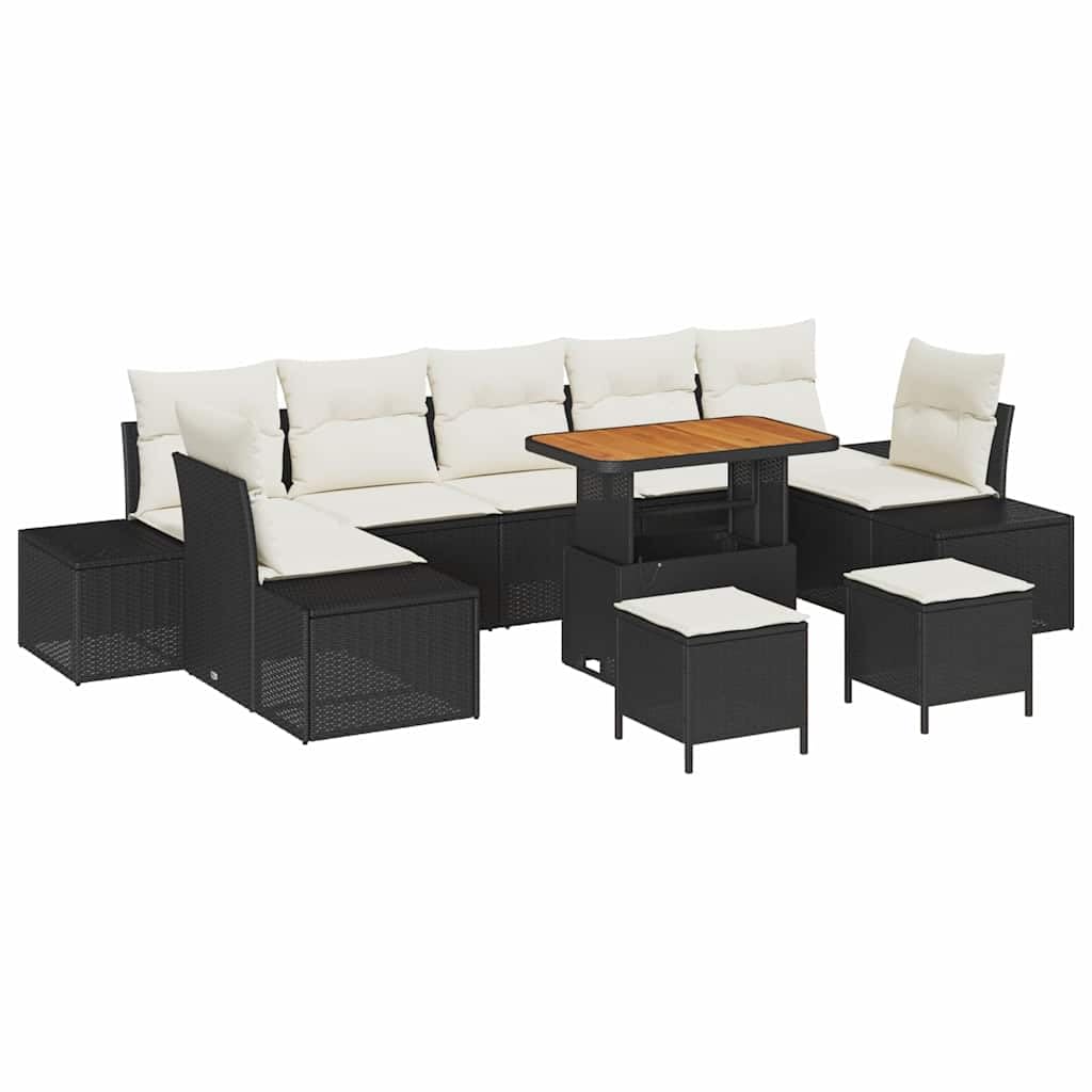 vidaXL Heim & Garten Gartensofa-Set 10-tlg Schwarz-Cremeweiß