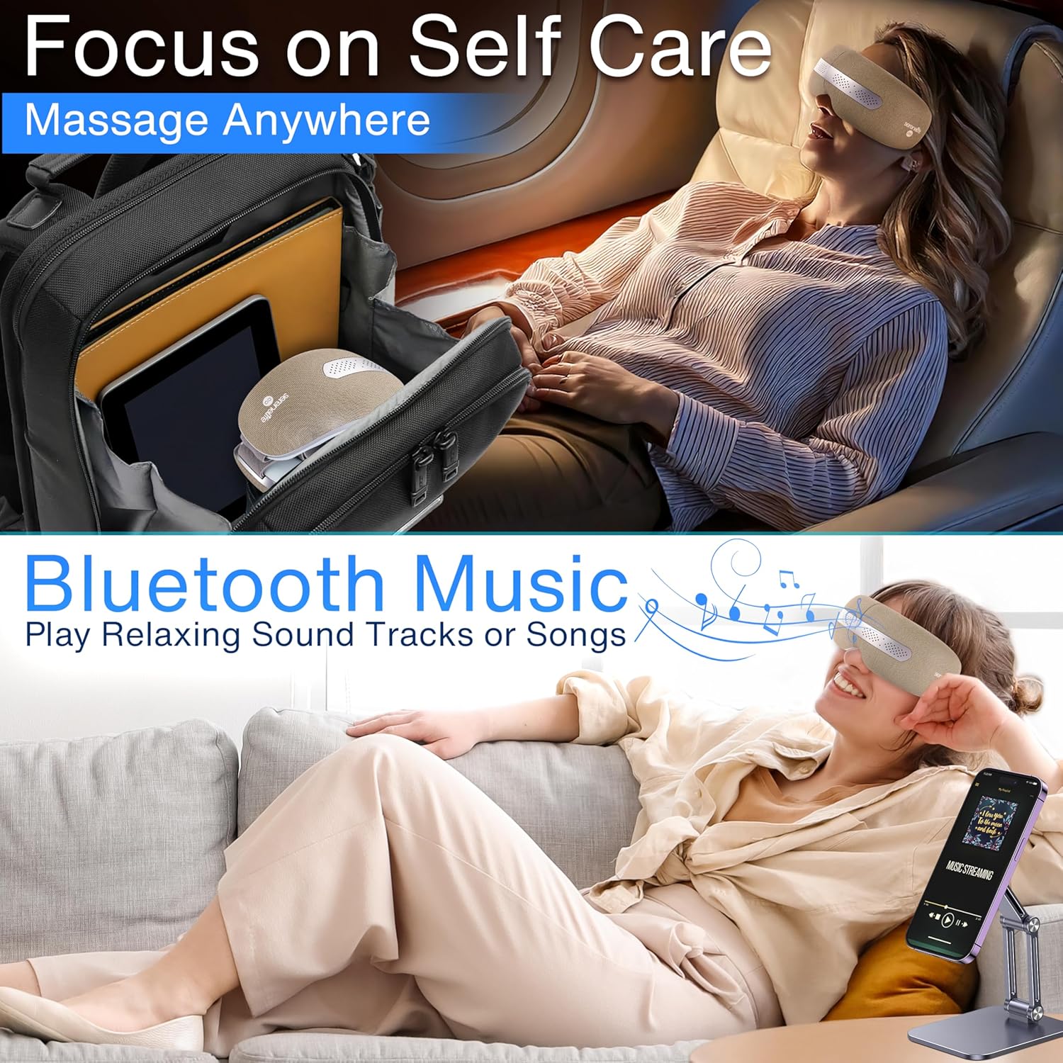 Serenelife Massage Augenmassagegerät Bluetooth Wärme faltbar