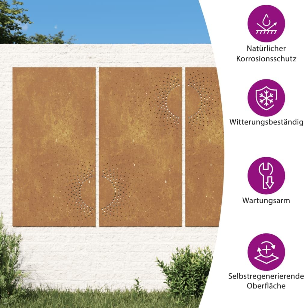 vidaXL Garten-Wanddeko 3-tlg. Cortenstahl Sonne 105x55 cm