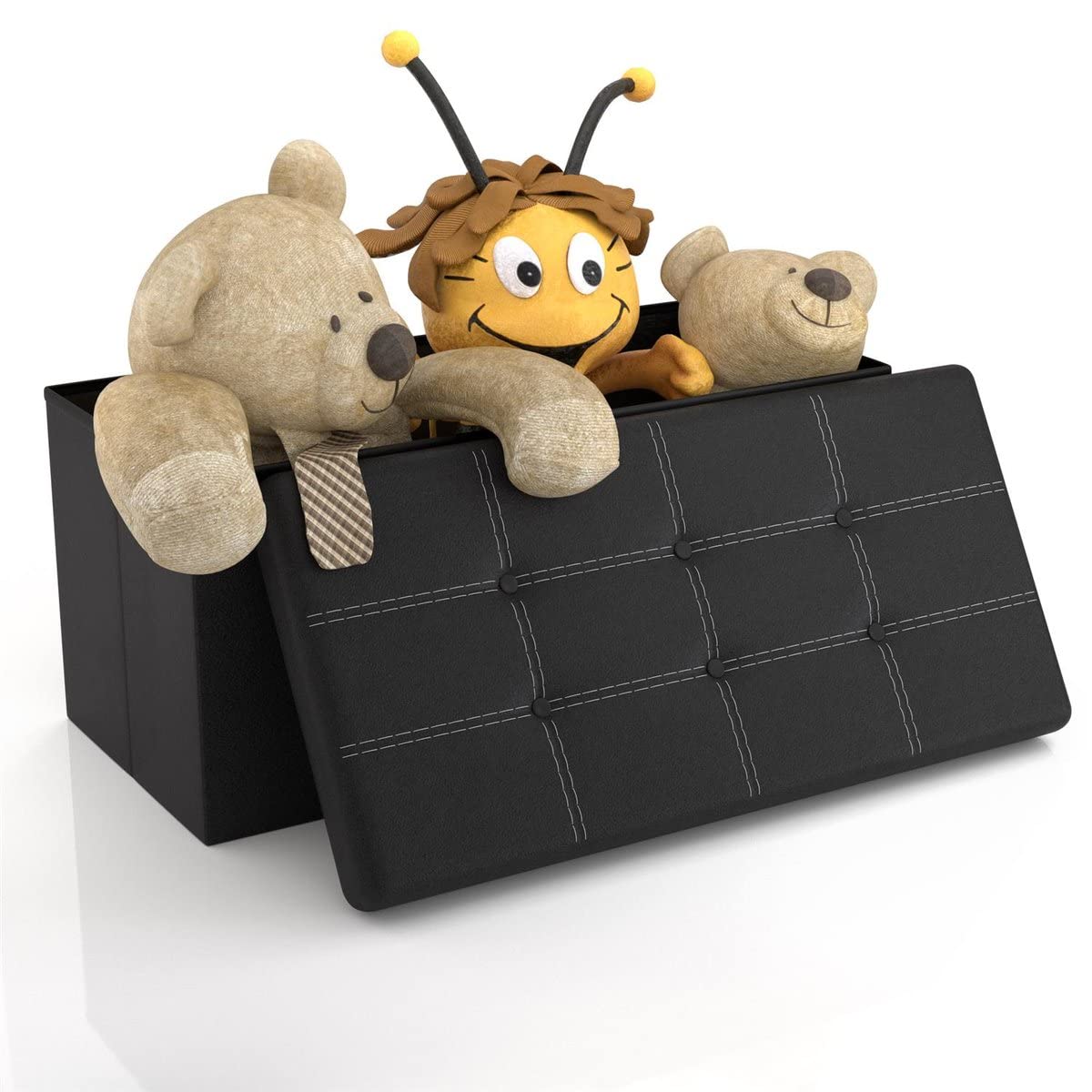 Intirilife Sitzbank 78x38x38 cm Sitztruhe Kunstleder schwarz