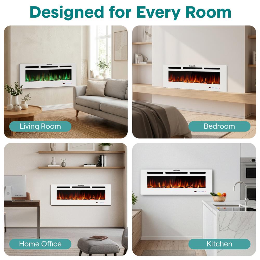 Serenelife Elektrokamin Weiß Wand 1500W LED WLAN App