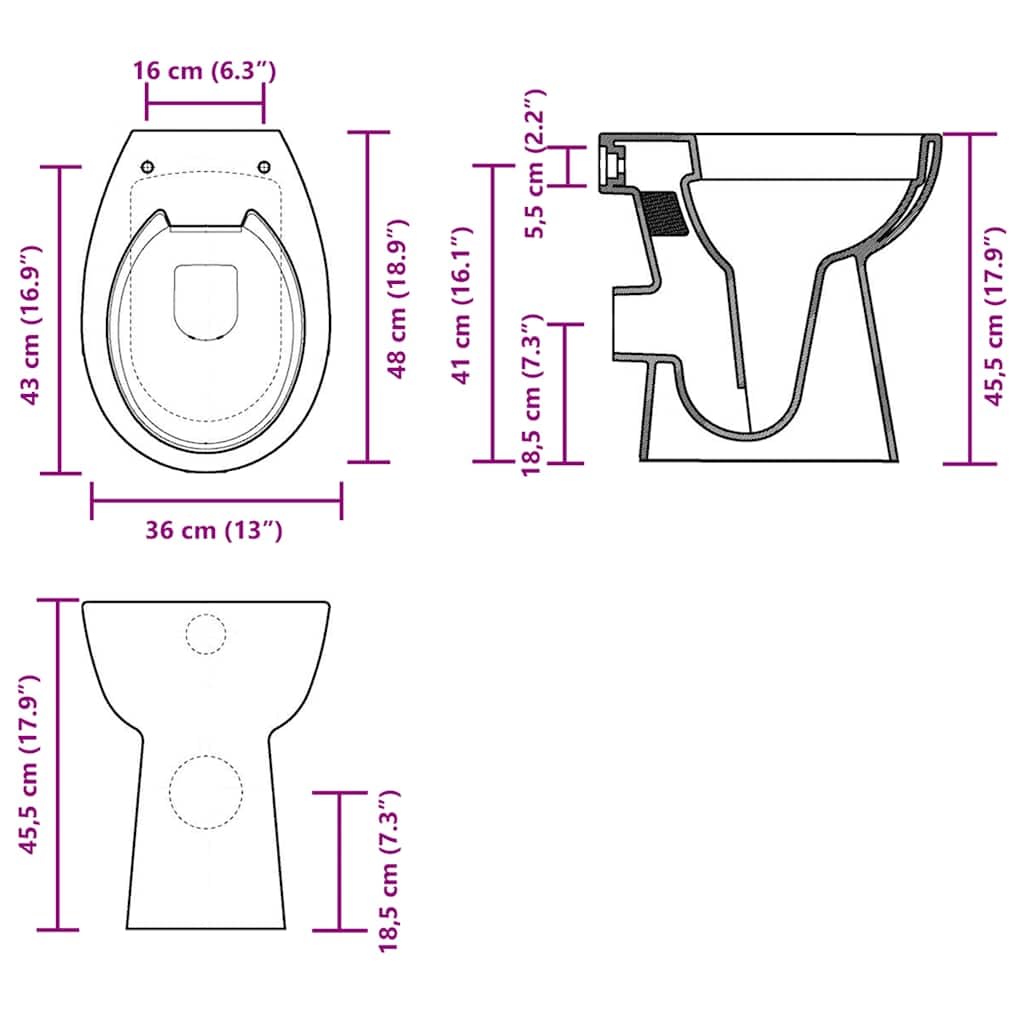 vidaXL WC Randlos Weiß Keramik 50,5x36,5x50 cm Soft-Close