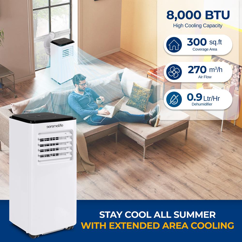 Serenelife Portable AC mobiles Klimagerät 8000 BTU Weiß Heizen