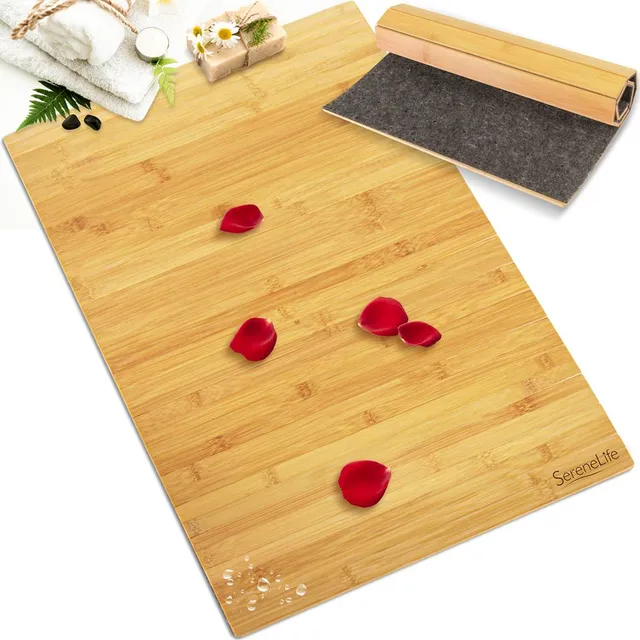Serenelife Bathroom Bambus Badematte Natur 60x40 cm rutschfest