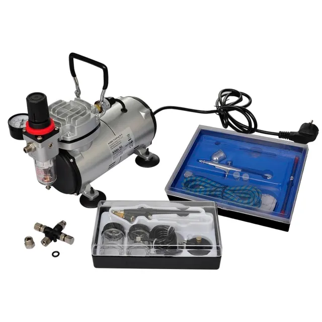vidaXL Airbrush Profi Komplett-Set Kompressor 2 Pistolen