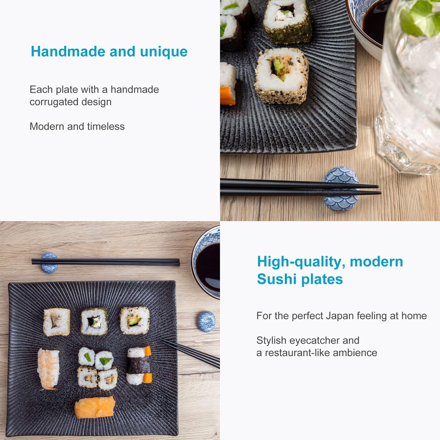 Intirilife Sushi Platte Schwarz Steinzeug 26 cm 1 Teller