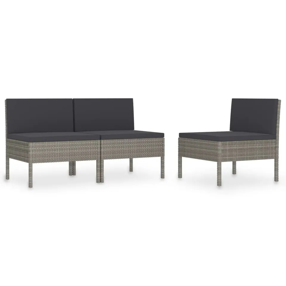 vidaXL Heim & Garten 3x Gartenstuhl Poly Rattan Grau mit Auflage