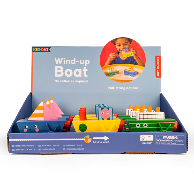 Kikkerland Play Wind-up Boat Badeboot Holz Aufziehboot