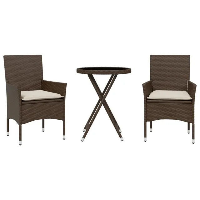 vidaXL Heim & Garten 3-tlg. Bistroset Braun Rattan Glas