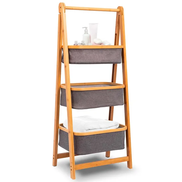 Serenelife Storage Wäscheregal Bambus 3 Ebenen mit Körben