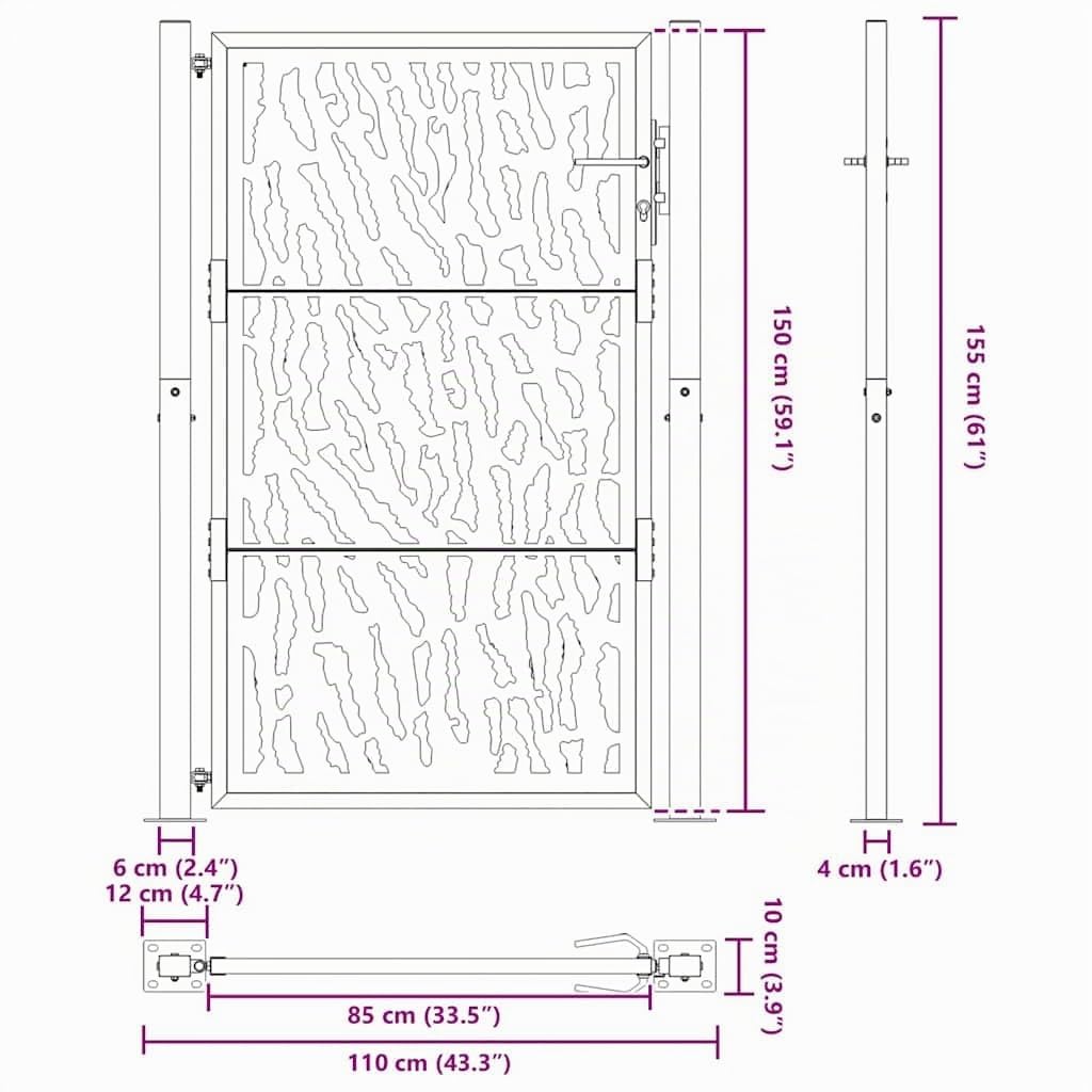 vidaXL Heim & Garten Gartentor Stahl Schwarz 100x150 cm Trace