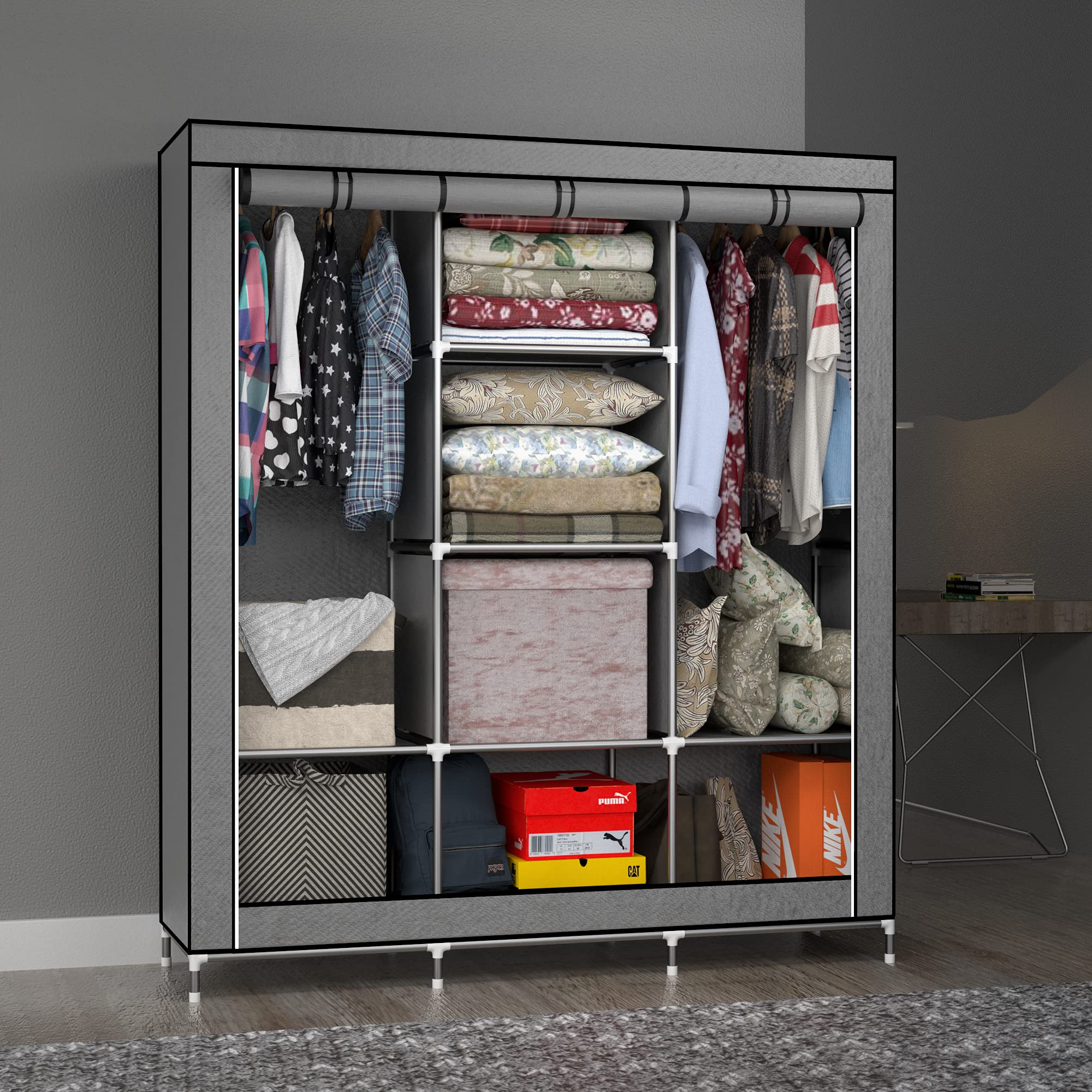 Intirilife Faltschrank 130x175x45 Asch Grau Stoffschrank