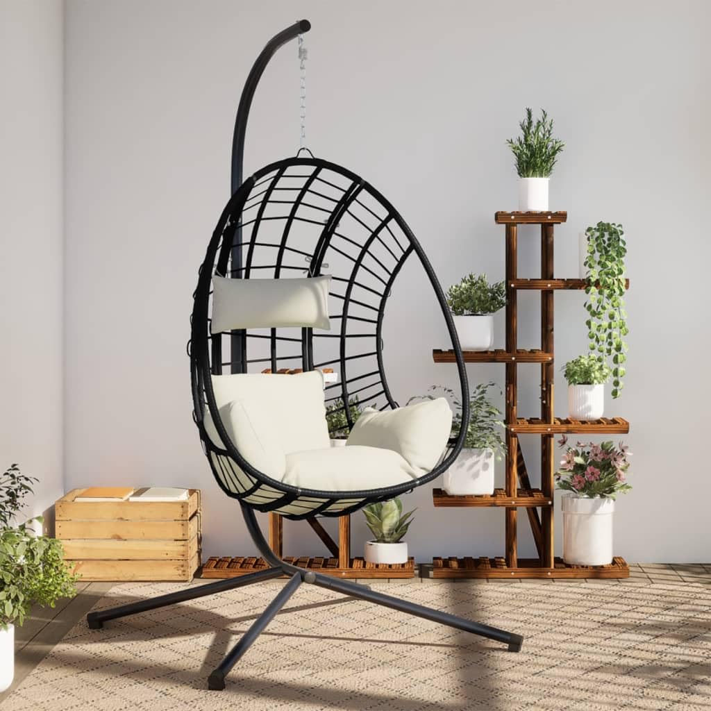 vidaXL Heim & Garten Hängesessel Ei Beige Rattan Stahl 104x100x197