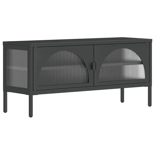 vidaXL TV-Schrank 105x35x50 cm Glas Stahl Schwarz Riffelglas