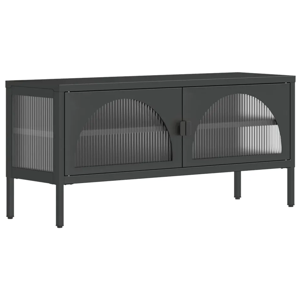 vidaXL TV-Schrank 105x35x50 cm Glas Stahl Schwarz Riffelglas