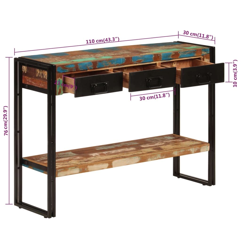vidaXL Möbel Konsolentisch Altholz 110 cm 3 Schubladen