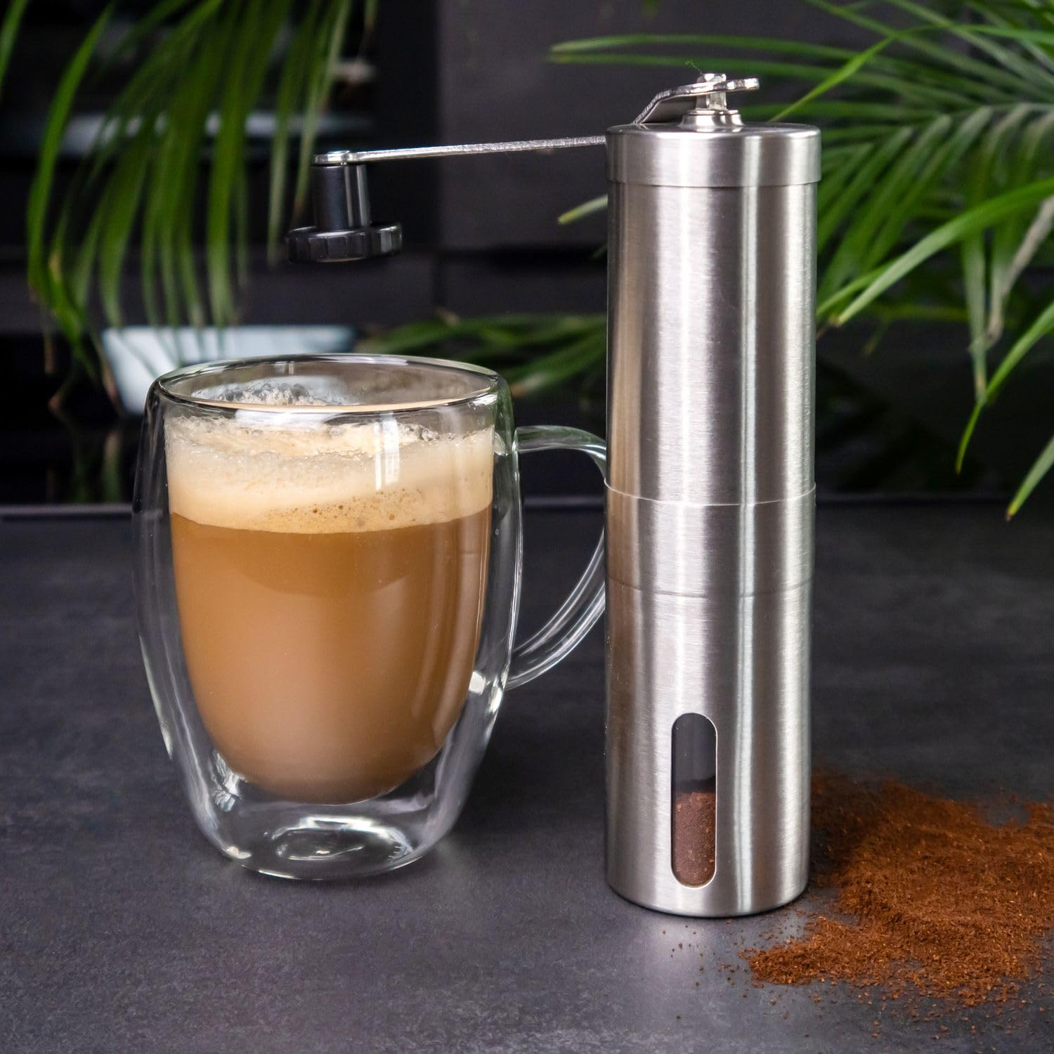 Intirilife Kaffeemühle manuell Edelstahl Silber 120 ml