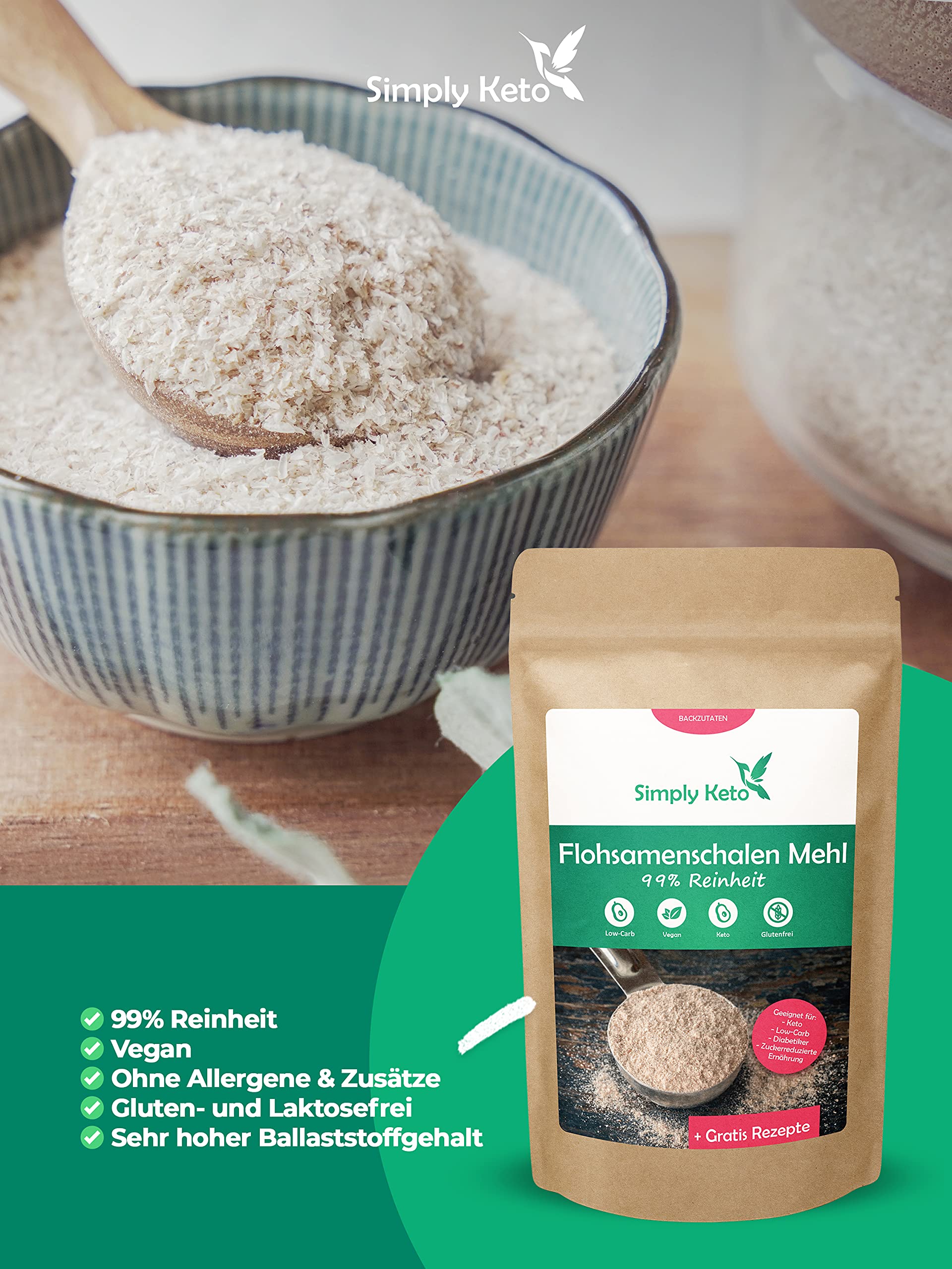 Keto Flohsamenschalen gemahlen 500 g glutenfrei