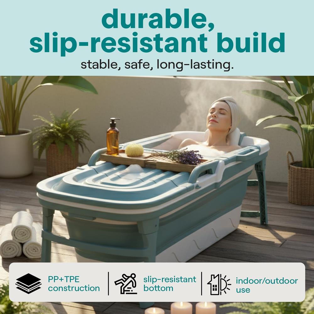 Serenelife Badewanne faltbar 150cm Set blau mit Deckel