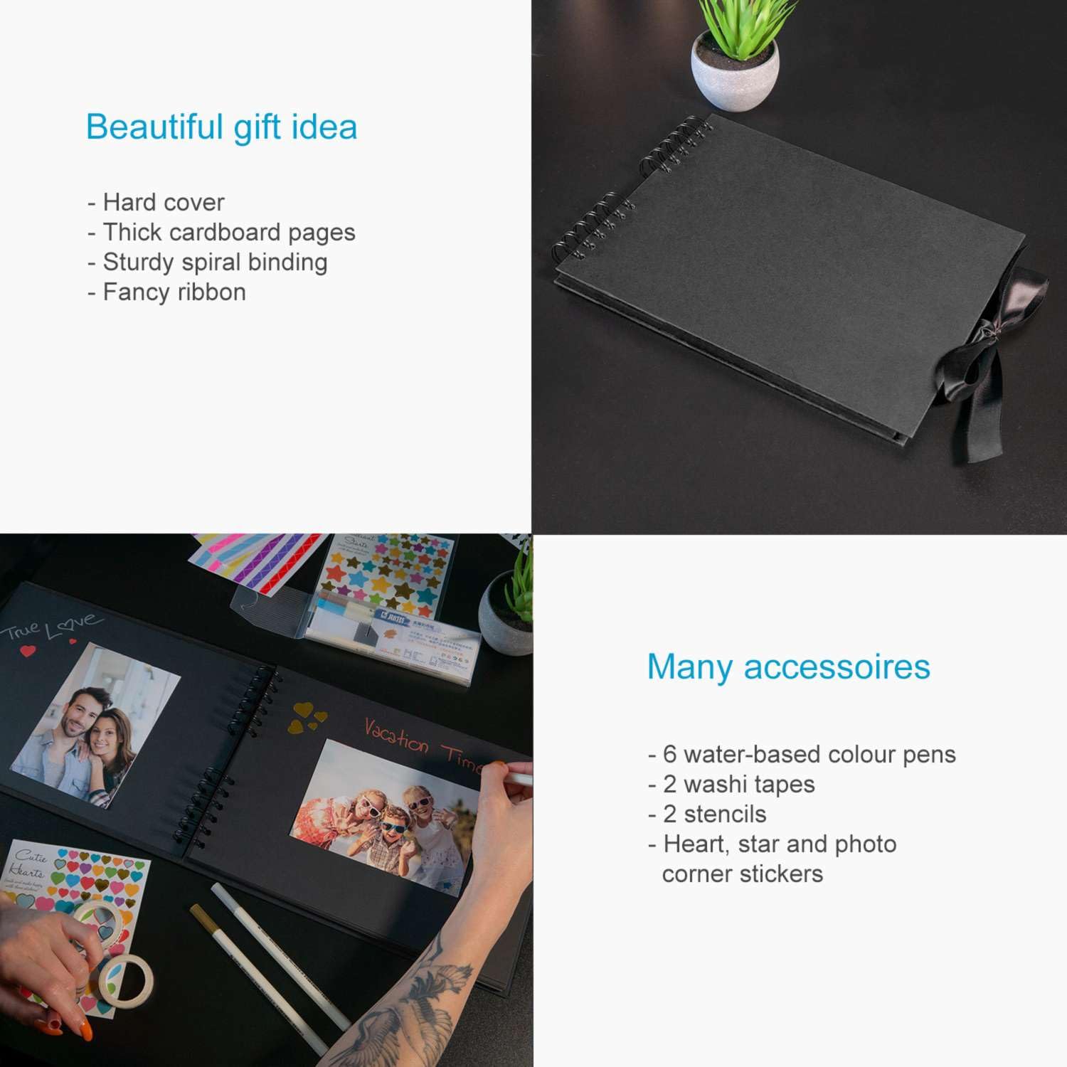 Intirilife Fotoalbum Selbst Gestalten Schwarz 80 Seiten DIY