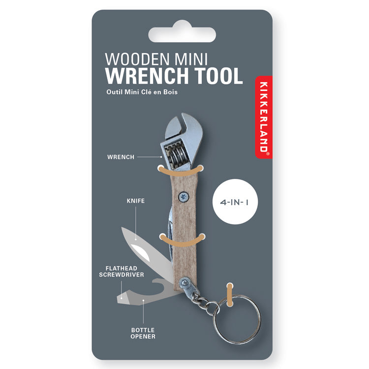 Kikkerland Tools & Wellness Mini Wrench Tool Multitool Holz