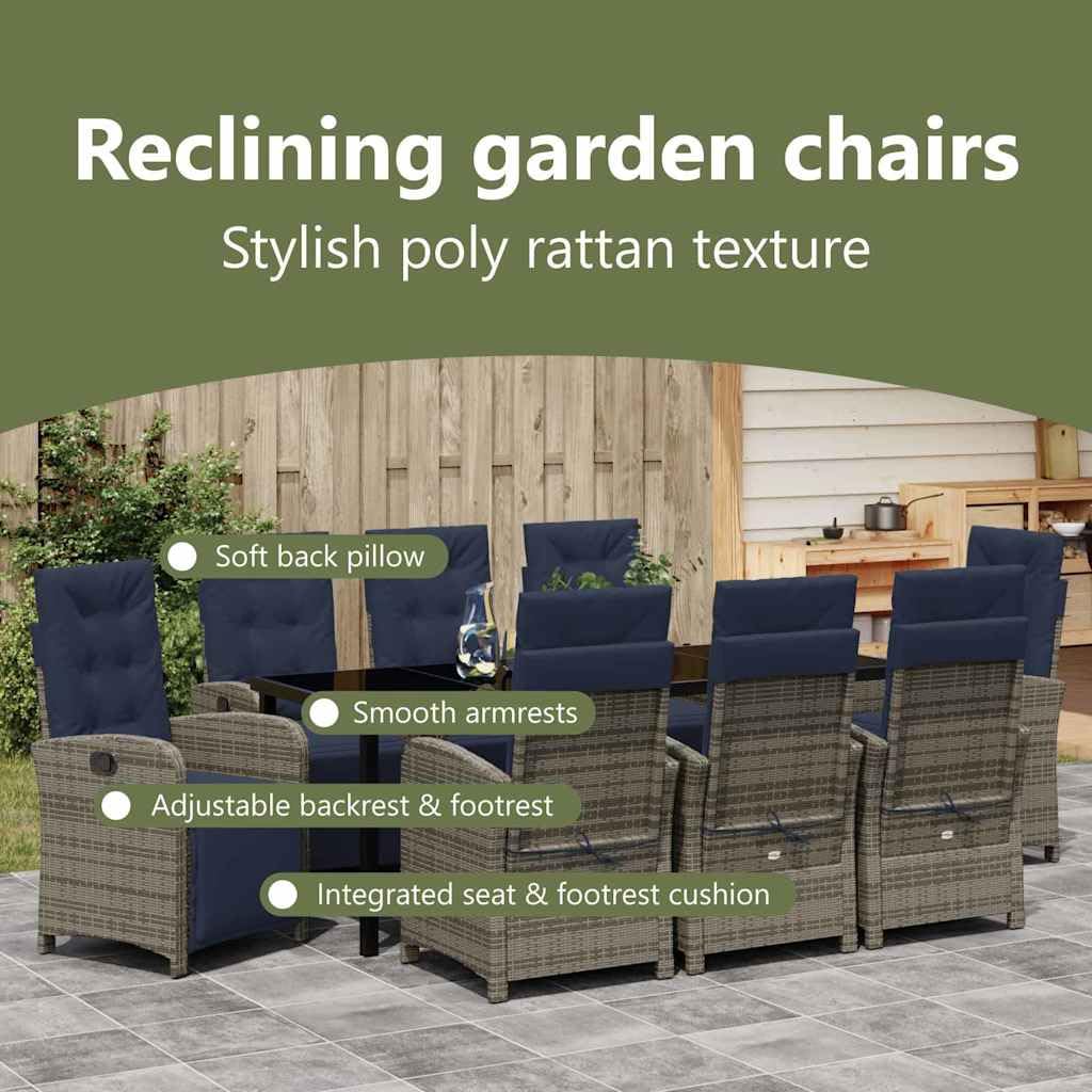 vidaXL 8-Sitzer Garten Essgruppe Poly-Rattan Grau 200 cm