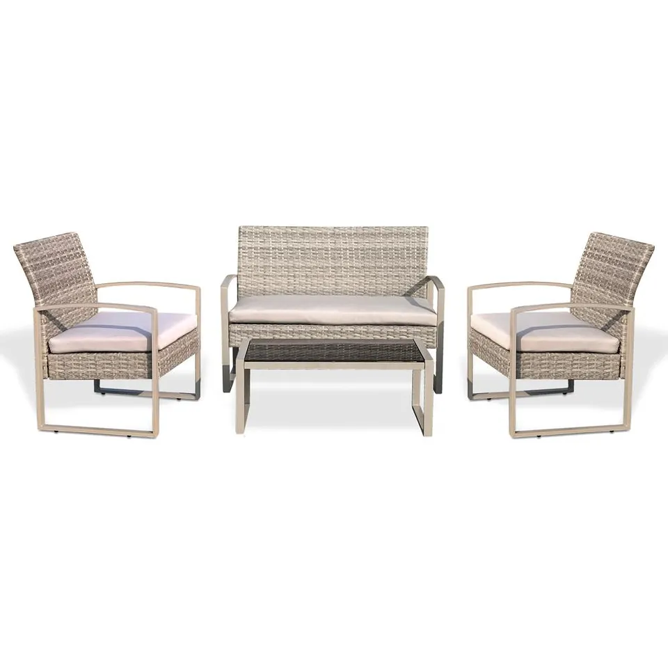 Serenelife Furniture Rattanset 4-teilig Taupe-Beige mit Glas