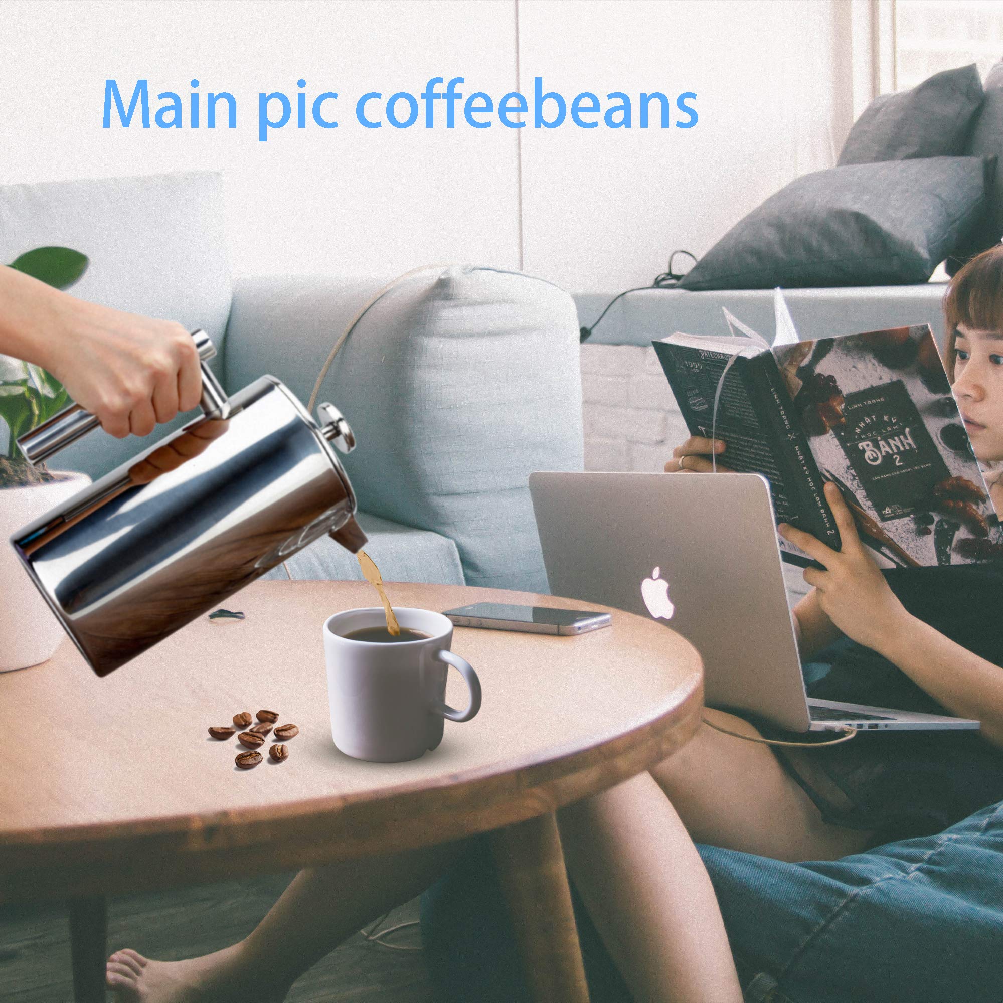 Intirilife French Press Kaffeekanne 1 Liter Edelstahl Silber