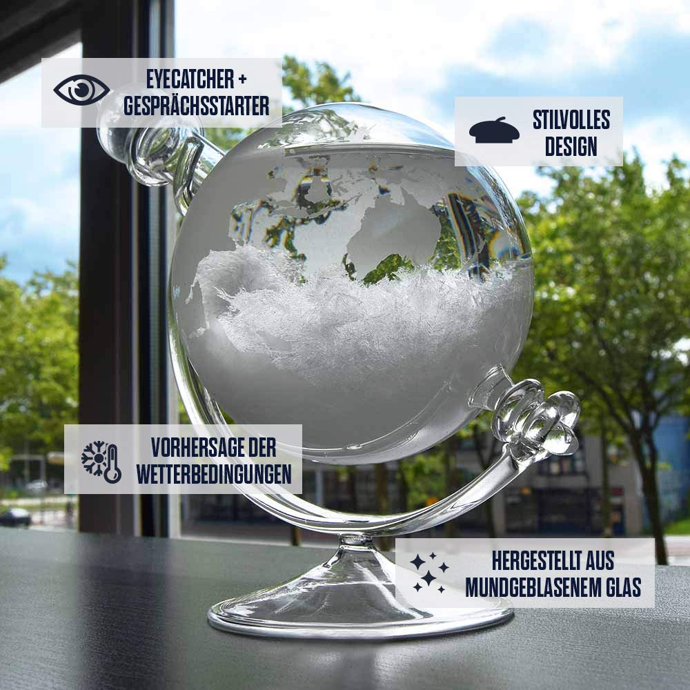 Mikamax Lifestyle Sturmkugel Glas groß mit Holzsockel 19 cm