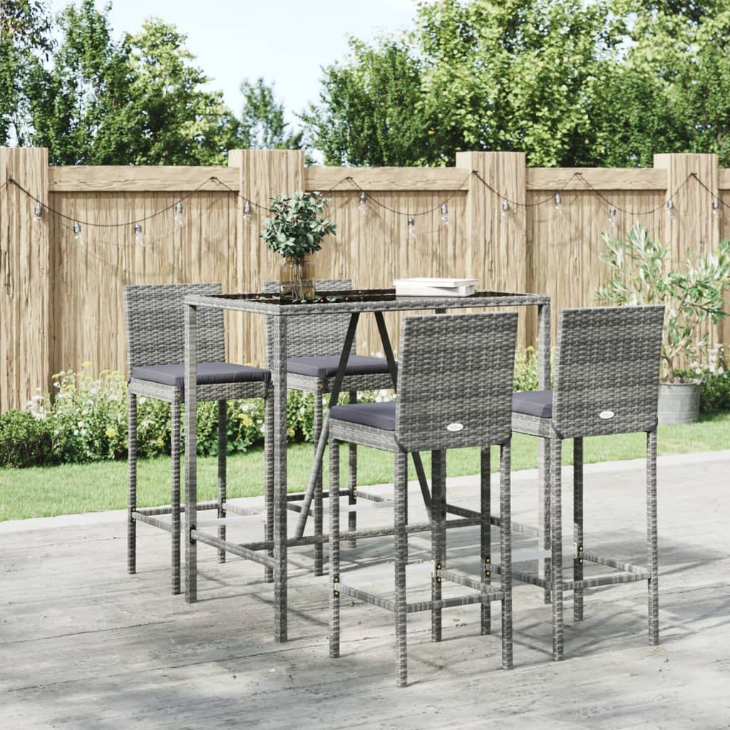 vidaXL Heim & Garten 5-tlg. Gartenbar-Set grau mit Kissen