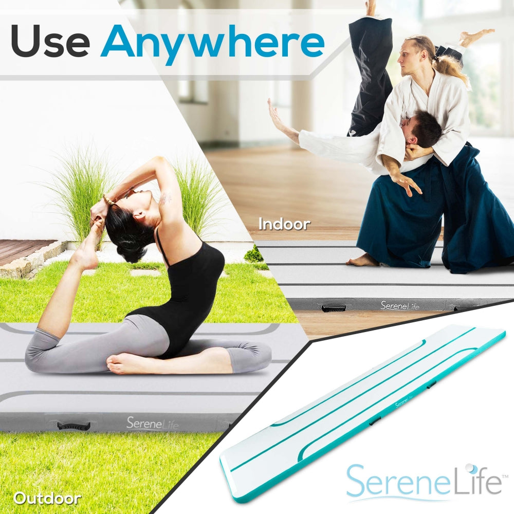 Serenelife Fitness Airtrack Turnmatte aufblasbar Türkis 4 m